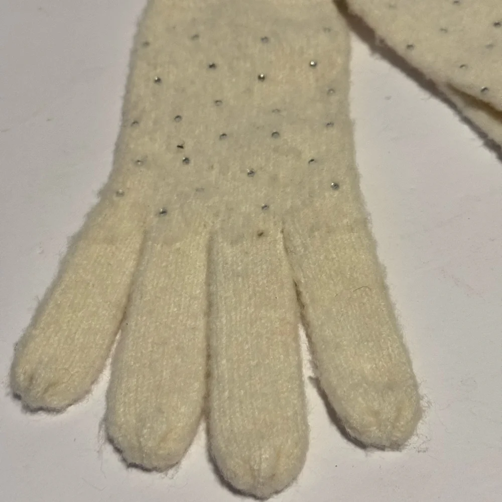 LOFT Women's Gloves Cream Embellished Sparkle NEW WITH TAGS 10” Long 3.5” Wide